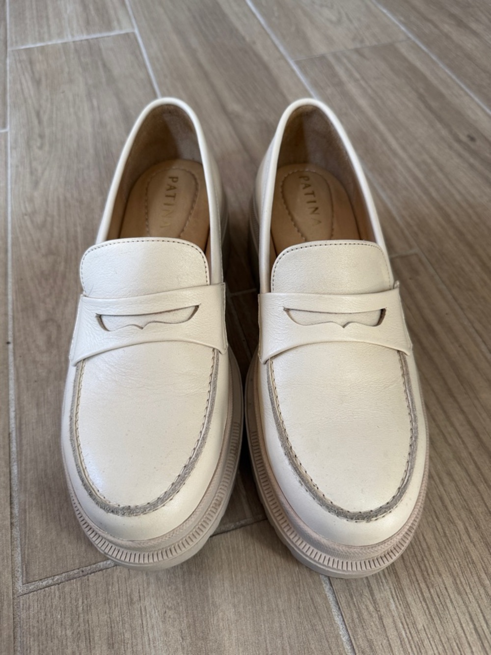 Patina Cream Leather Women's Penny Loafer - Chunky Sole - Picture 3 of 4